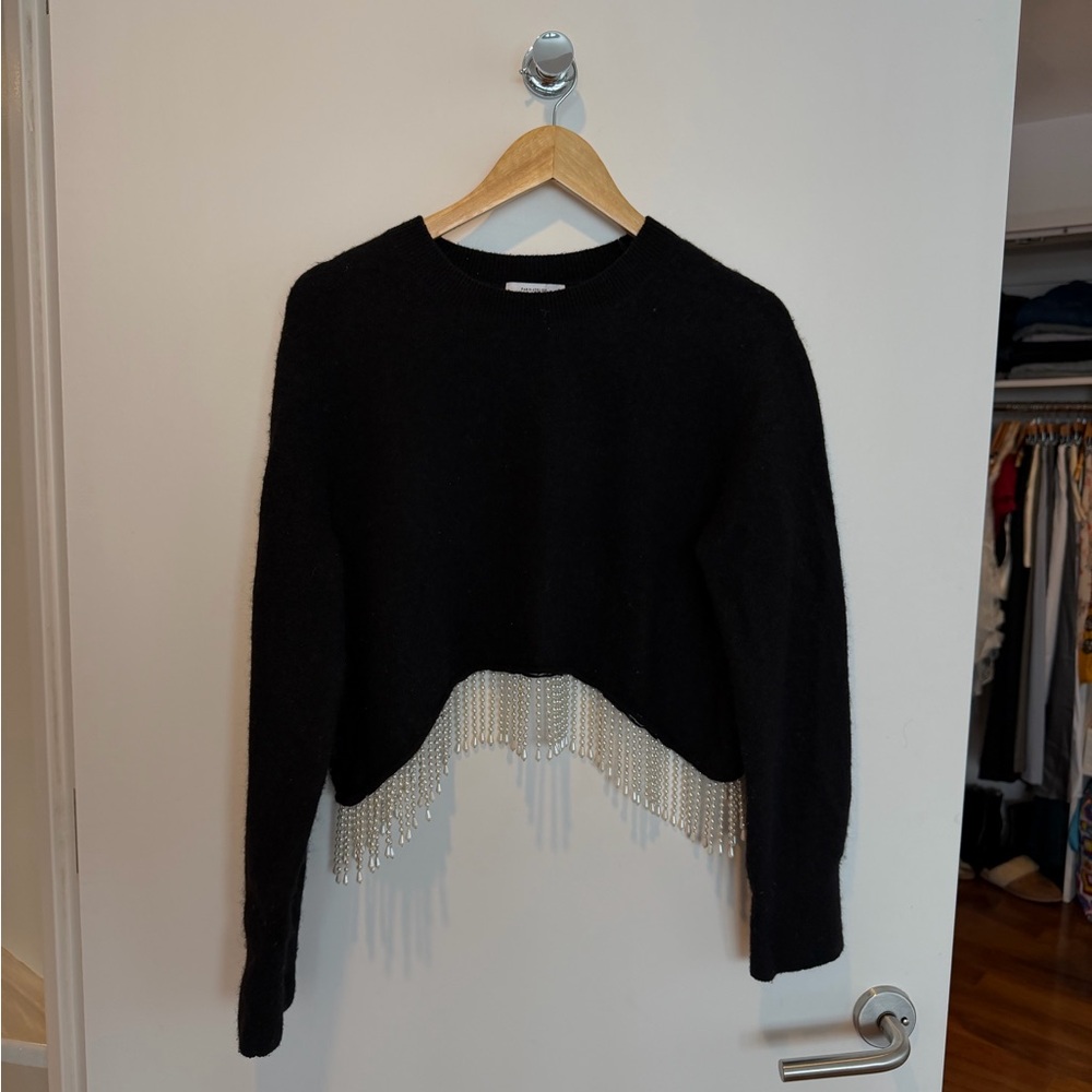 & Other Stories Black Sweater with Pearl Fringe